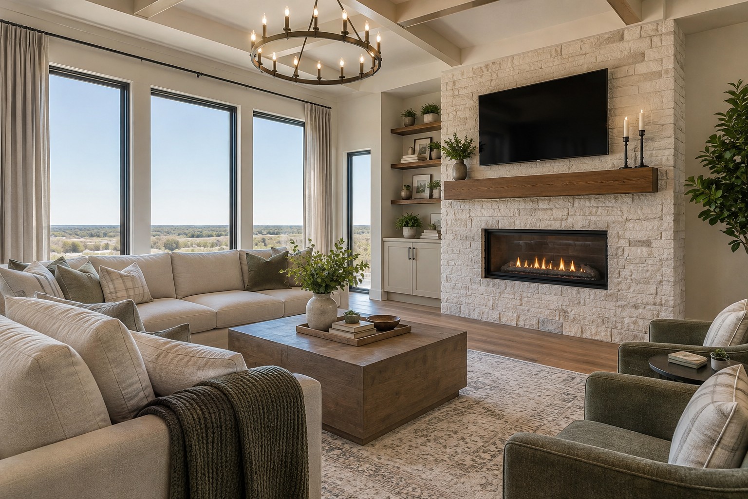 A cozy North Texas living room, illustrative